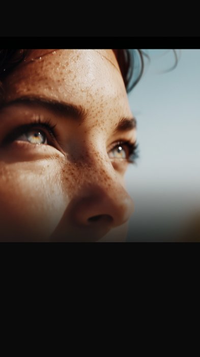 Close-up portrait with warm tones — three-panel triptych from sharp to soft focus